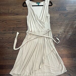 Ralph Lauren Tan Sleeveless Wrap Dress for Cocktail